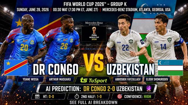 DR Congo vs Uzbekistan Prediction: TuSport AI Tips, Score Forecast & FIFA World Cup 2026 Analysis